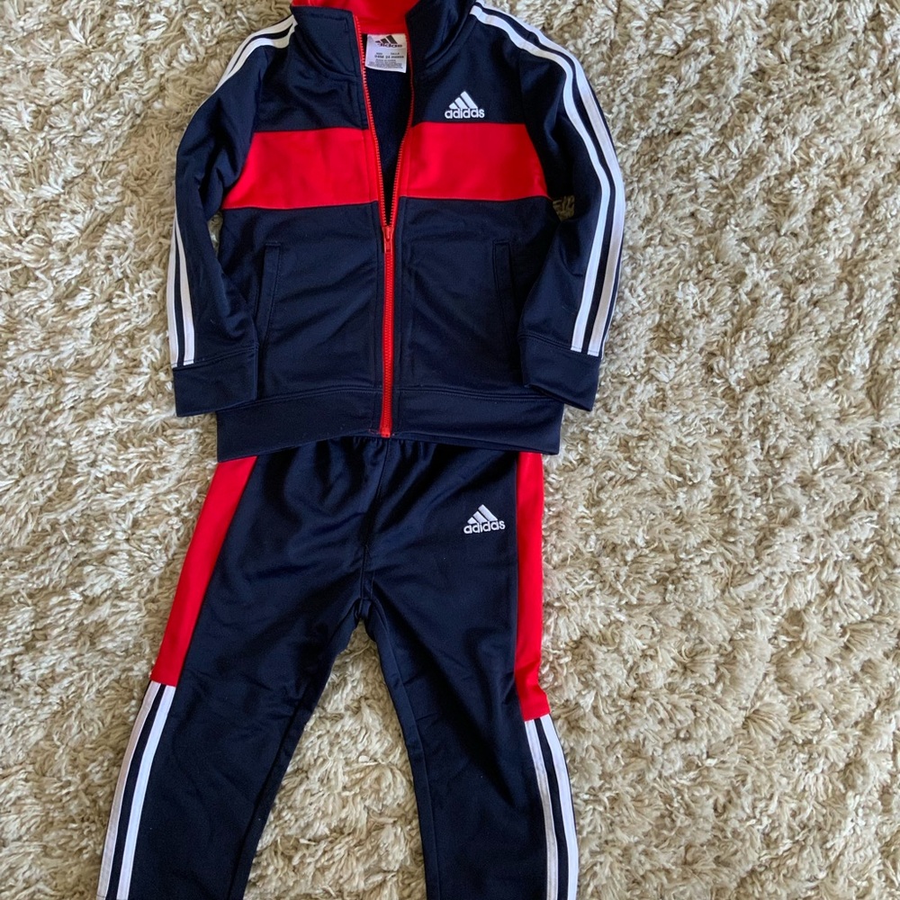 Adidas Kids' Red and Black Tracksuit